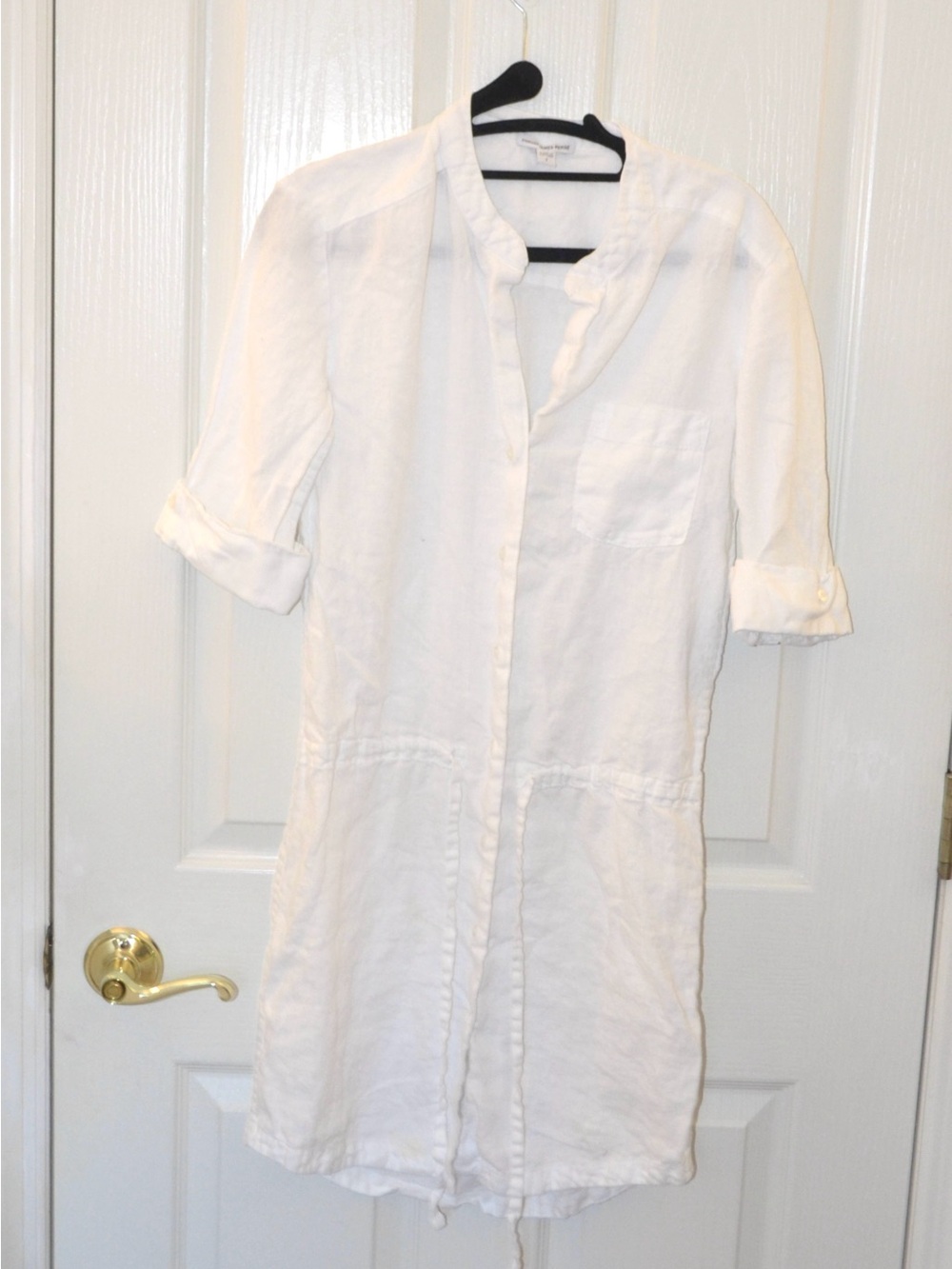 James Perse White Linen Shirt Dress with Drawstring Waist